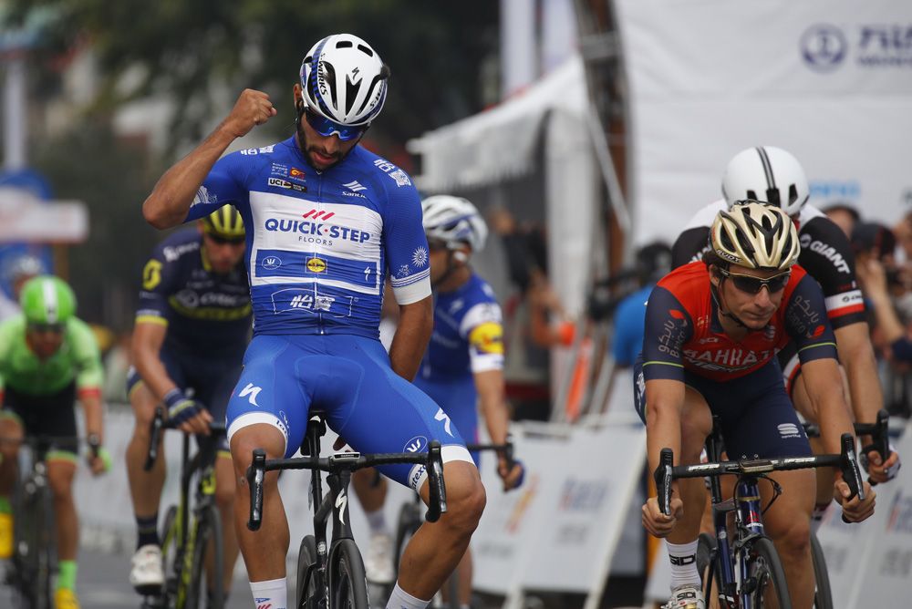 Fernando Gaviria (Quick-Step Floors) celebrates his 14th win of the 2017 season