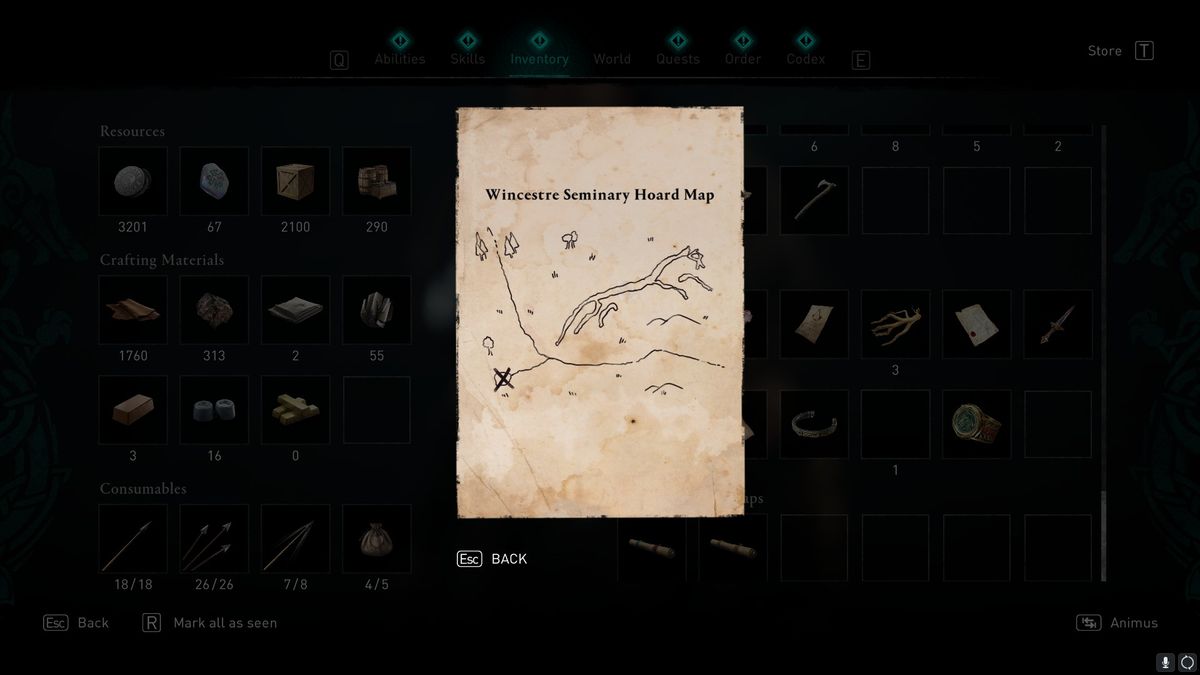 AC valhalla wincestre seminary treasure hoard map location