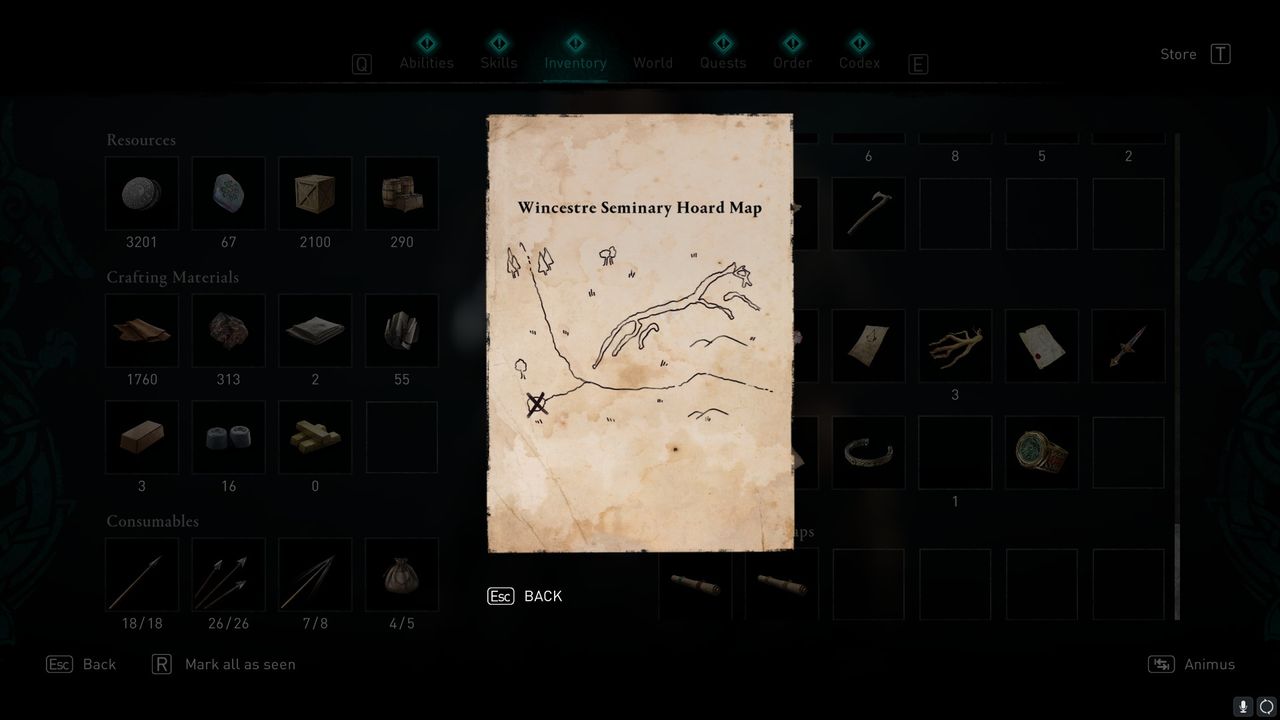 AC valhalla wincestre seminary treasure hoard map location