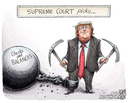 Political Cartoon U.S. Trump Supreme Court nominee Brett Kavanaugh checks and balances