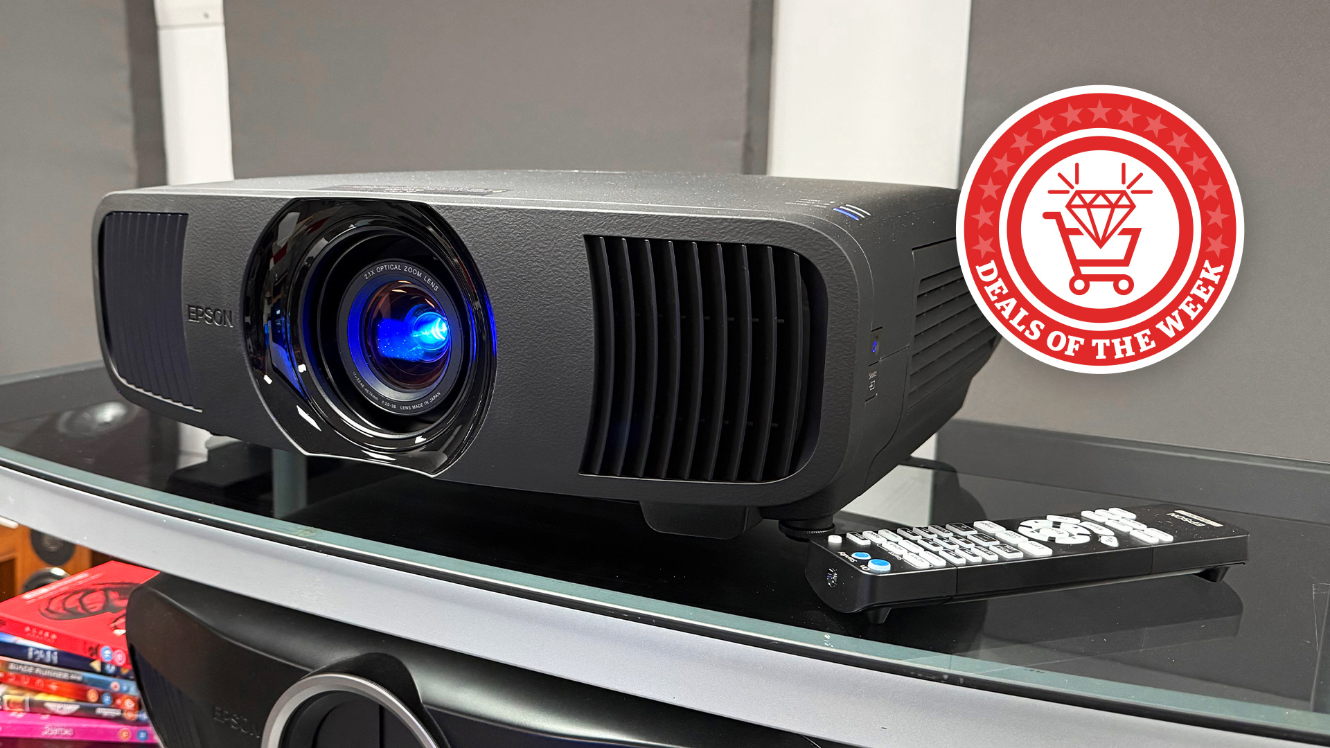 An image of the Epson EH-LS9000 with the Deals of the Week logo overlaid 