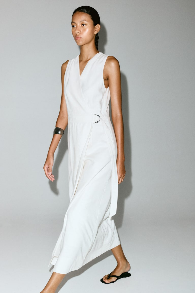 Linen-Blend Wrap Dress