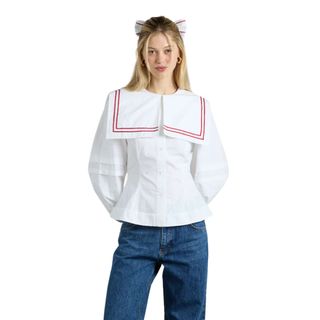 Elise Blouse - White With Red Piping