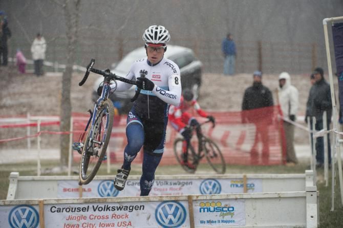 Stephen Hyde leads Logan Owen over the barriers