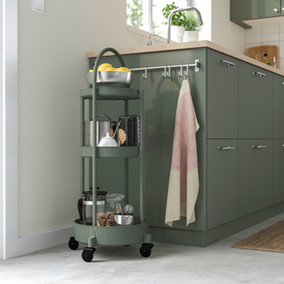 JUTTERSBO trolley being used for kitchen storage