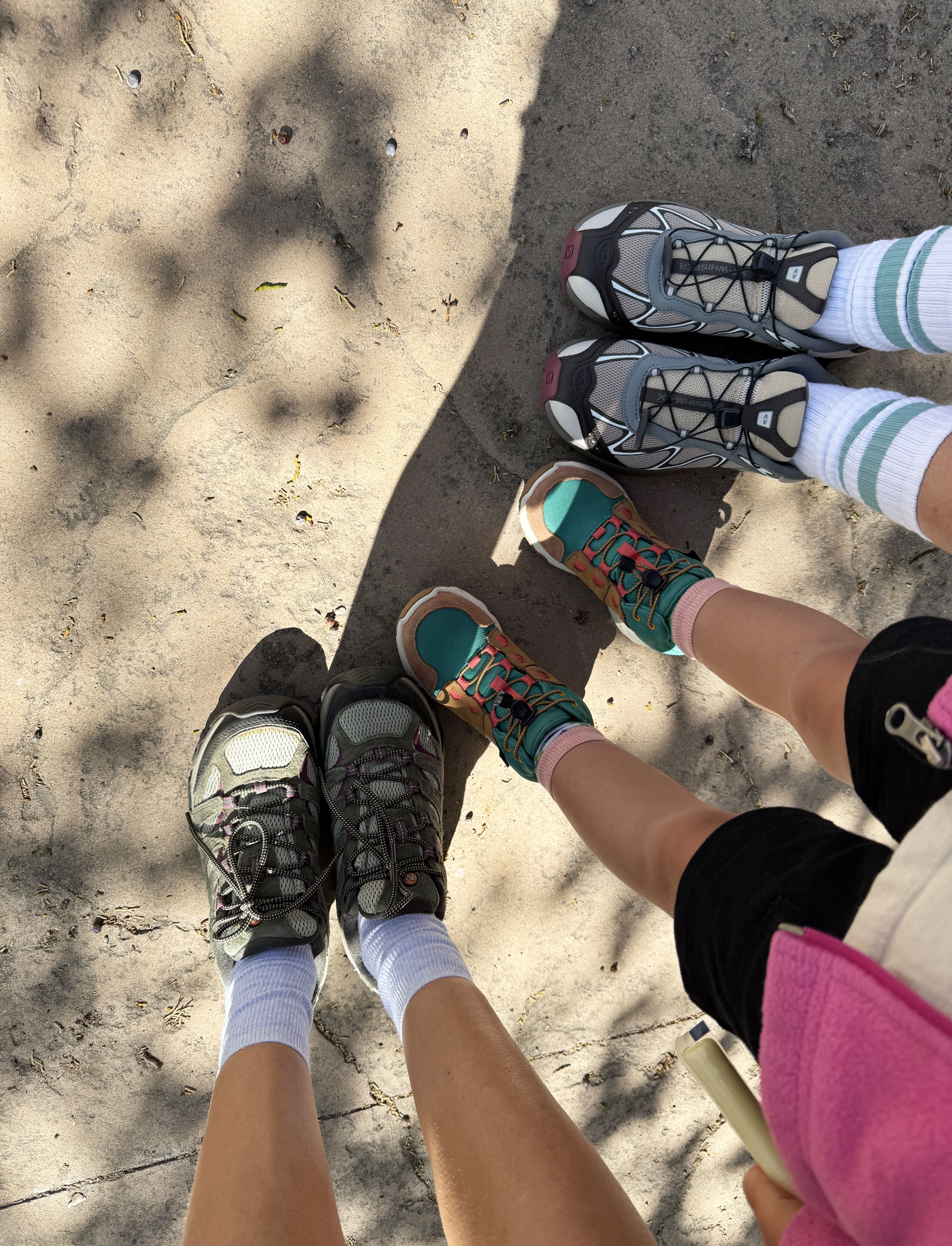Women in various hiking shoes.