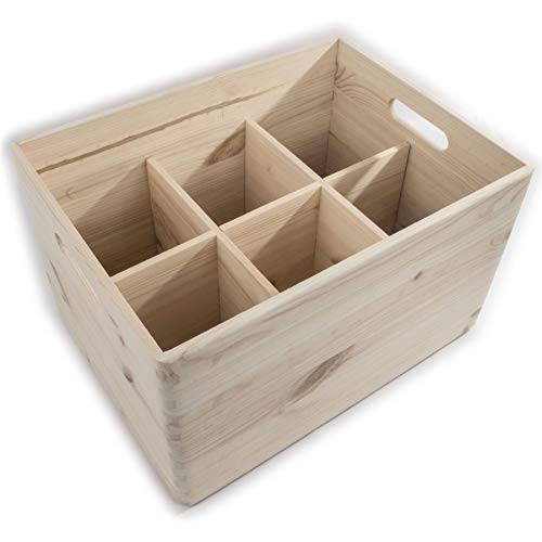 Woodeedoo Large Deep Wooden Storage Crate With Removable Dividers &amp;ndash; Stackable Unfinished Pine Box With 6 Compartments for Toys Craft Pantry Tools Kitchen Organisation Workshop &amp;ndash; 39.5x29.5x23.5cm
