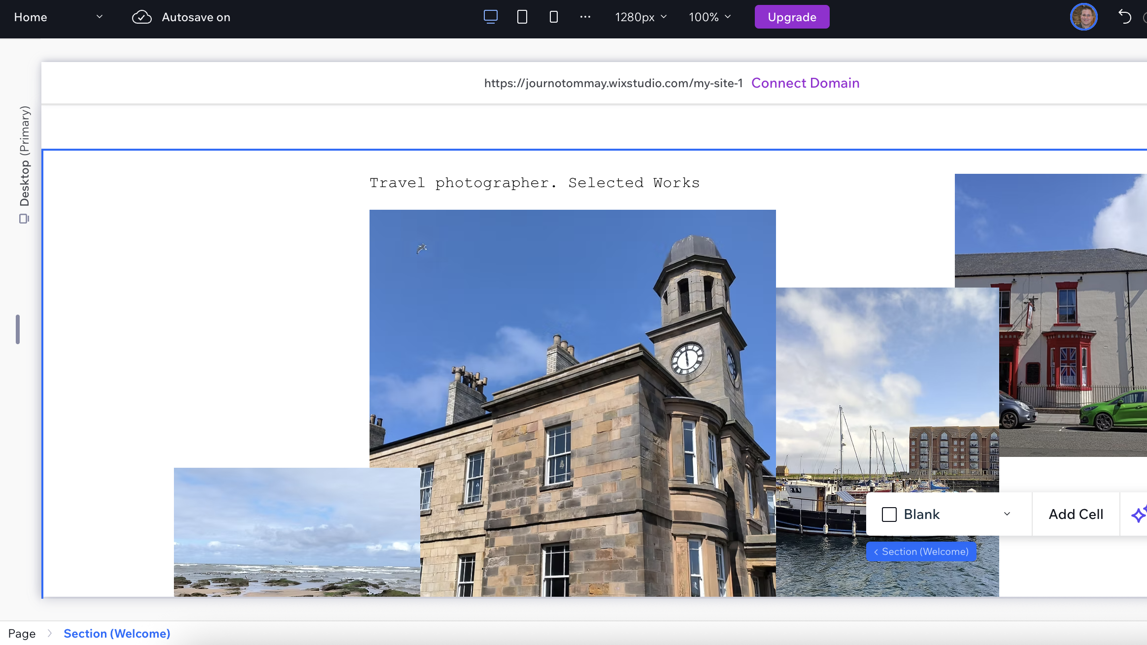 Adding images of travel photography to Wix template
