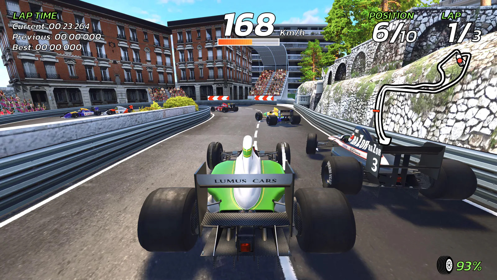 Retro racing game 4PGP, colourful low-poly game screens
