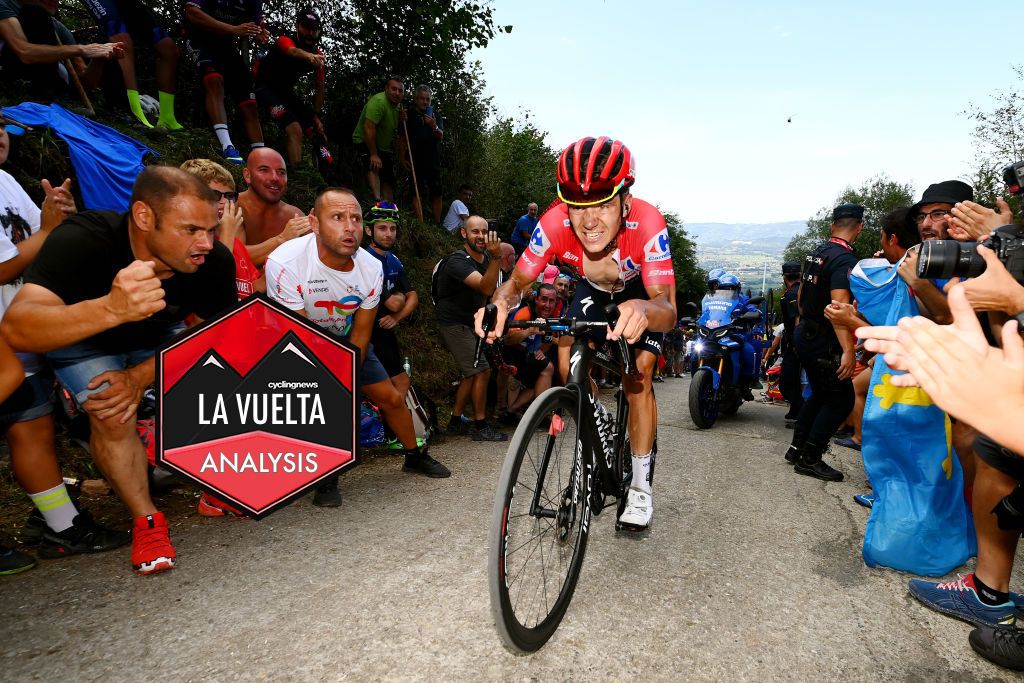 LES PRAERES-NAVA, SPAIN - AUGUST 28: Remco Evenepoel of Belgium and Team Quick-Step - Alpha Vinyl - Red Leader Jersey attacks while fans cheer during the 77th Tour of Spain 2022, Stage 9 a 171,4km stage from Villaviciosa to Les Praeres. Nava 743m / #LaVuelta22 / #WorldTour / on August 28, 2022 in Les Praeres. Nava, Spain. (Photo by Tim de Waele/Getty Images)