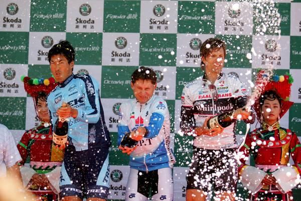 The day's place getters let loose on the podium stage.