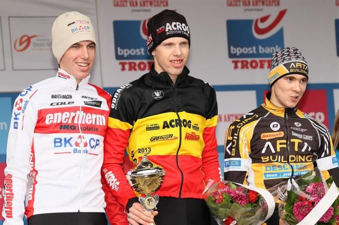 Junior men's podium at Koppenbergcross (L-R): Pascal Eenkhoorn, Yannick Peeters and Jens Teirlinck