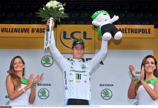 Peter Sagan (Cannondale) wears the white young rider jersey