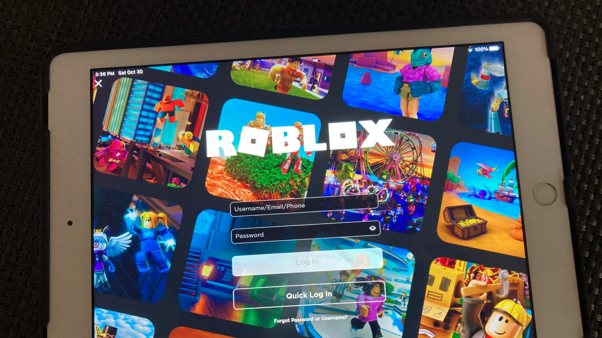 An image of the video game Roblox is seen on an iPad.