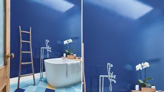 Blue bathroom to show interior paint color trends 2023