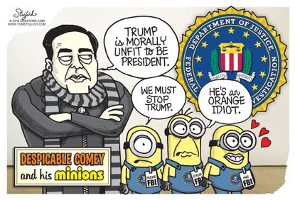 Political cartoon U.S. James Comey FBI Despicable Me minions Trump DOJ