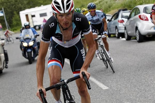 Fr&auml;nk Schleck (Leopard Trek) goes on the offensive in the closing kilometres.