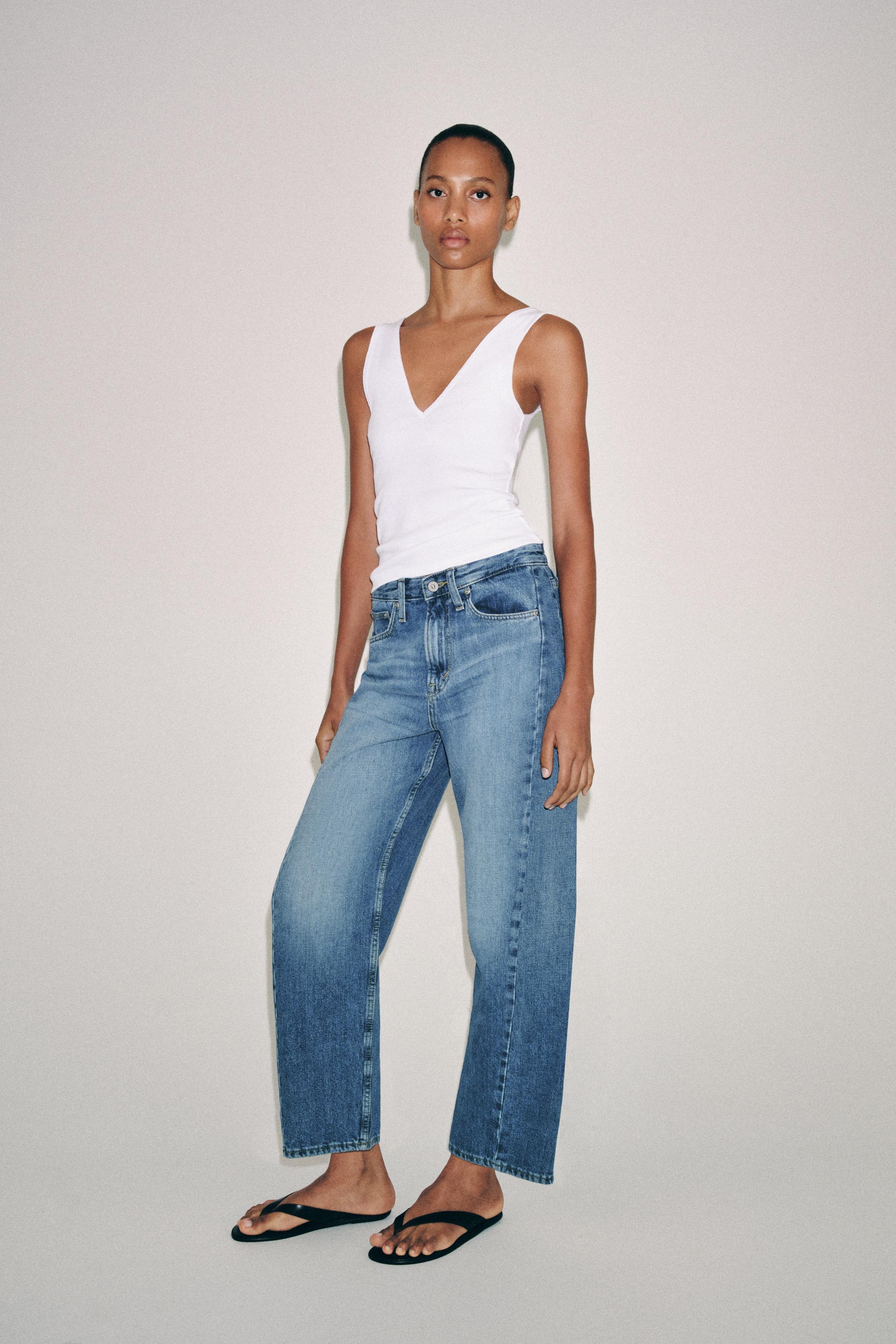 Zw Collection Ankle Relaxed Fit Mid-Waist Jeans - Mid-Blue - 4