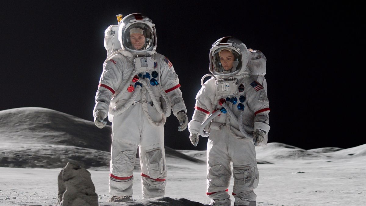 Still image of two astronauts on the moon in For All Mankind