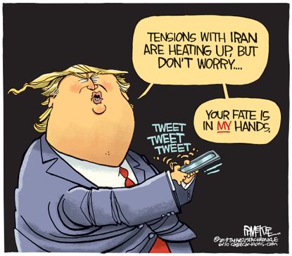 Political Cartoon U.S. Trump Iran War Tension Diplomacy Twitter