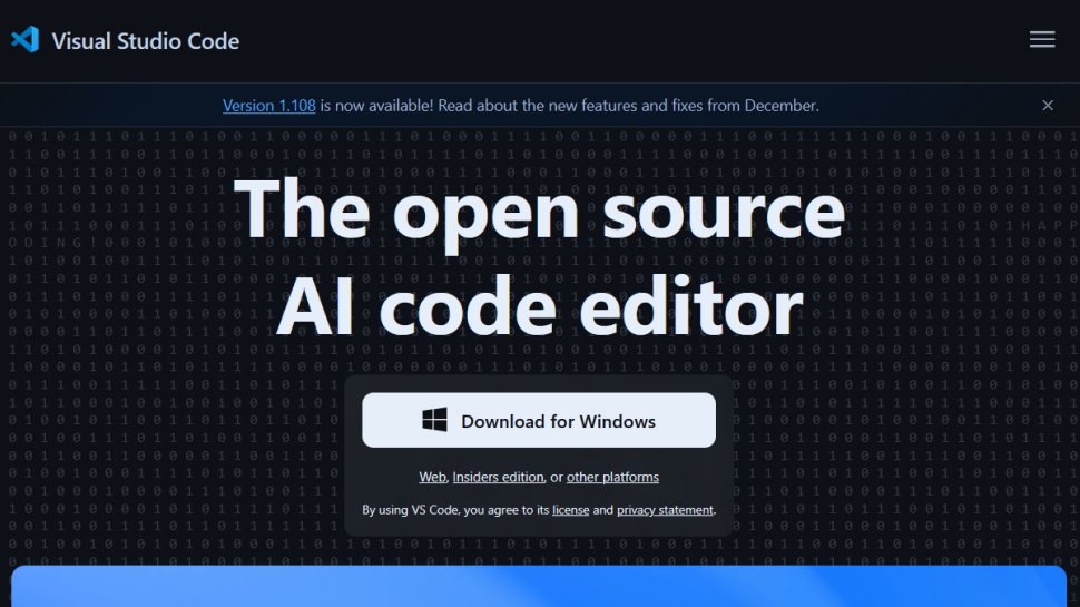Visual Studio Code website screenshot (January 2026).