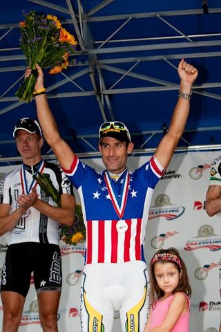 George Hincapie (Columbia-HTC) shows off his new stars and stripes jersey.