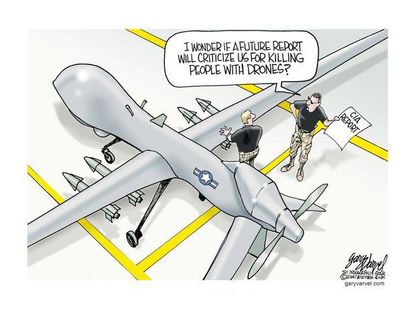 Political cartoon drones CIA torture