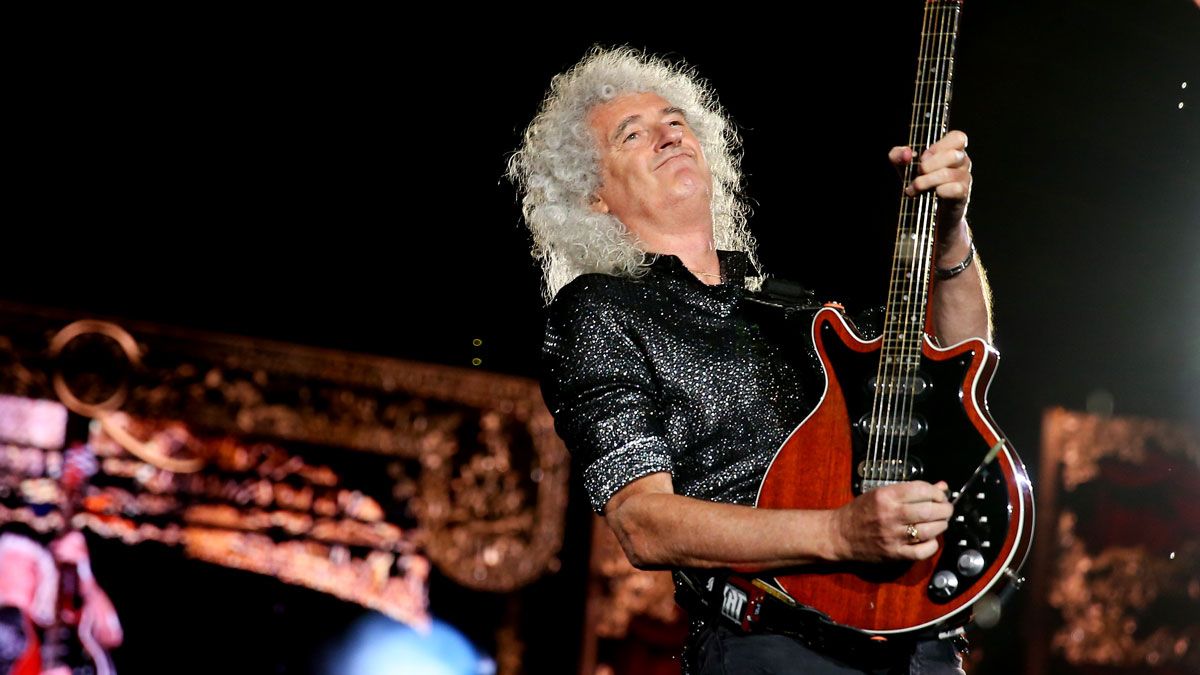 Brian May of Queen performs at ANZ Stadium on February 15, 2020 in Sydney, Australia.