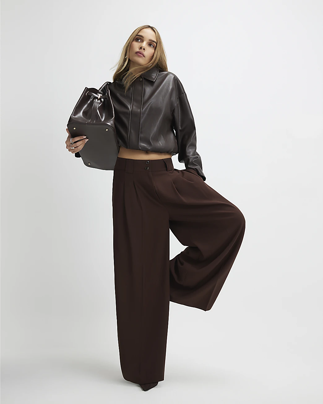 River Island, Pleated Wide Leg Trousers