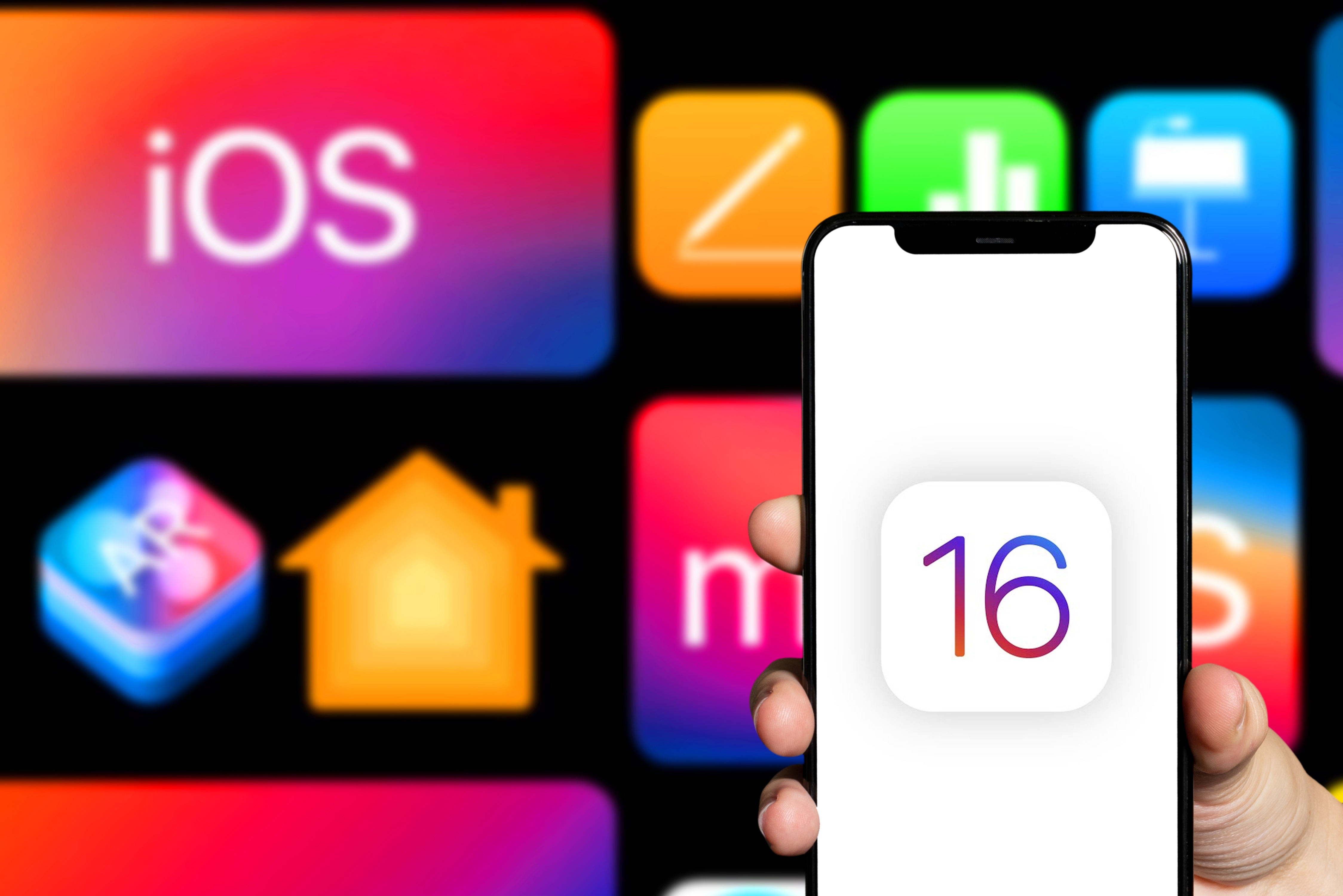 iOS 16 logo on iPhone