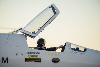 Pilot in the xb-1 aircraft for the 11th flight test.