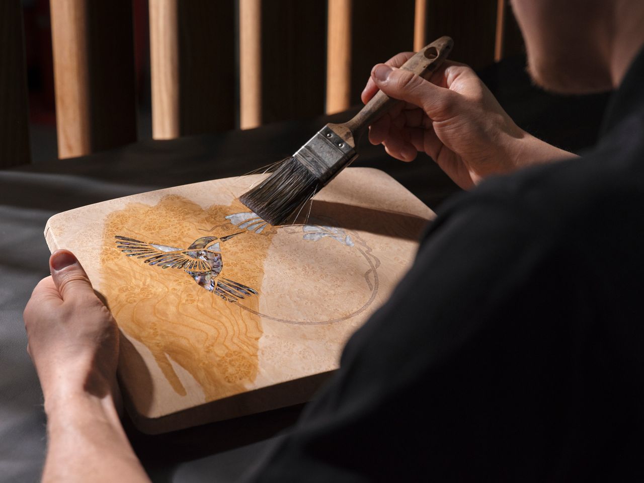 The process of creating the abalone marquetry