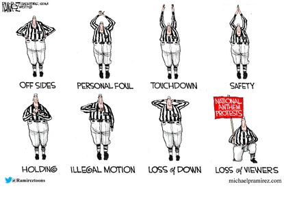 Political cartoon U.S. football national anthem protest