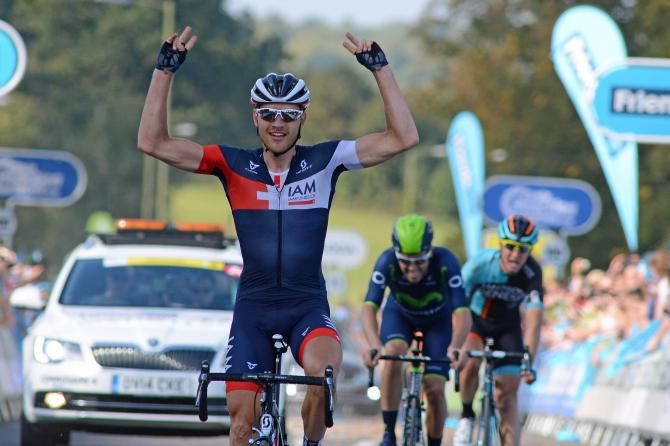 Matthias Br&auml;ndle (IAM Cycling) wins stage 6 in the Tour of Britain