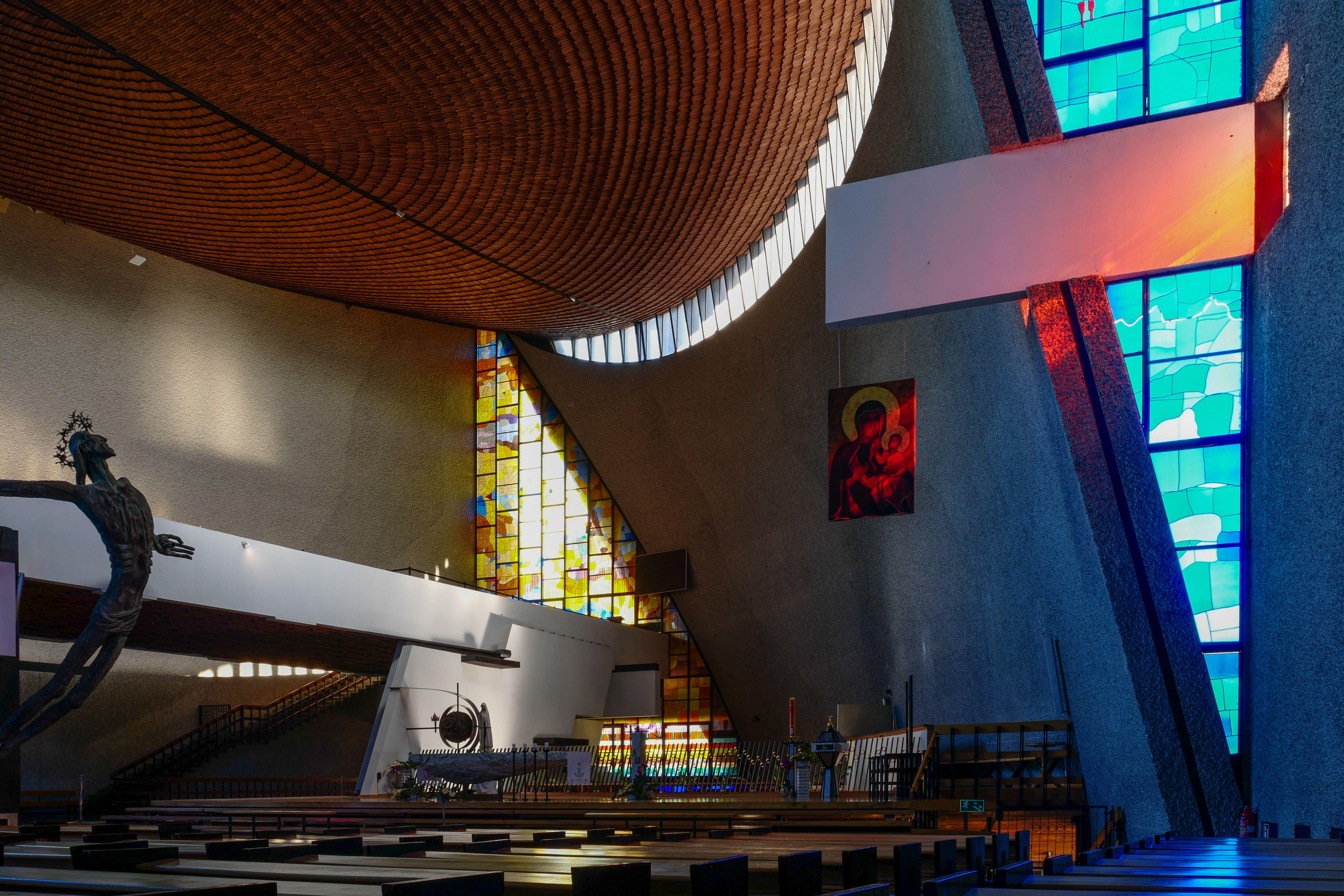 The Lord's Ark church (Arka Pana), Our Lady Queen of Poland. A very modern church, with sweeping lines of wood and concrete