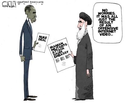Obama cartoon World Iran Saudi Arabia Nuke Deal