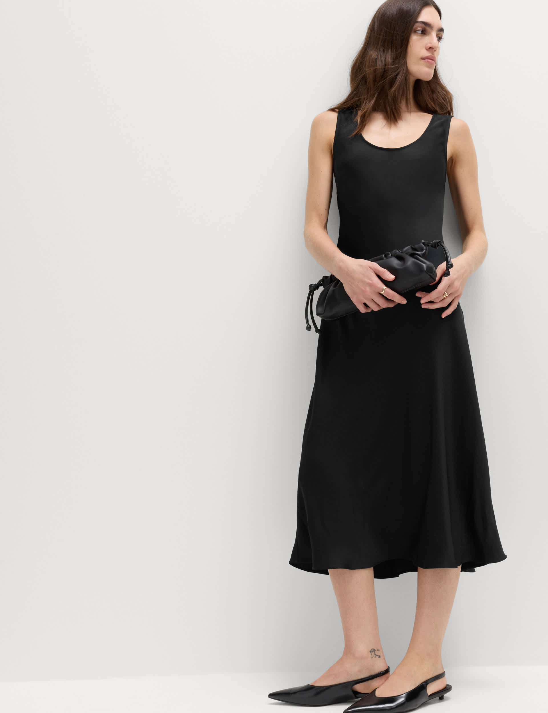 Built Up Satin Midi Column Dress