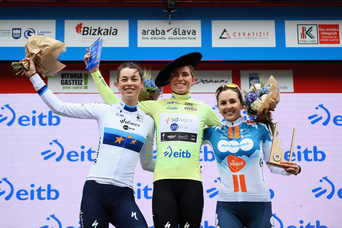 The final podium at Itzulia Women 2024