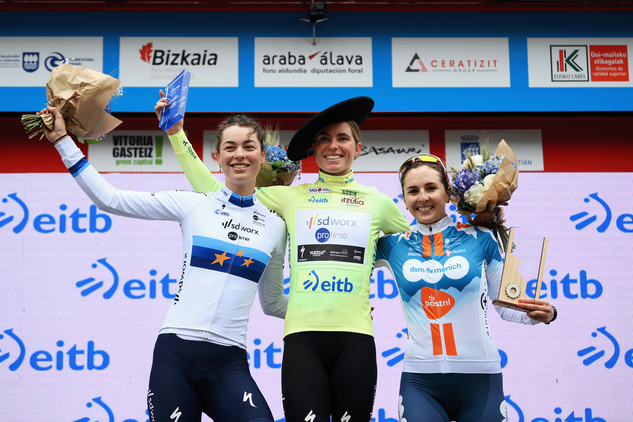 The final podium at Itzulia Women 2024