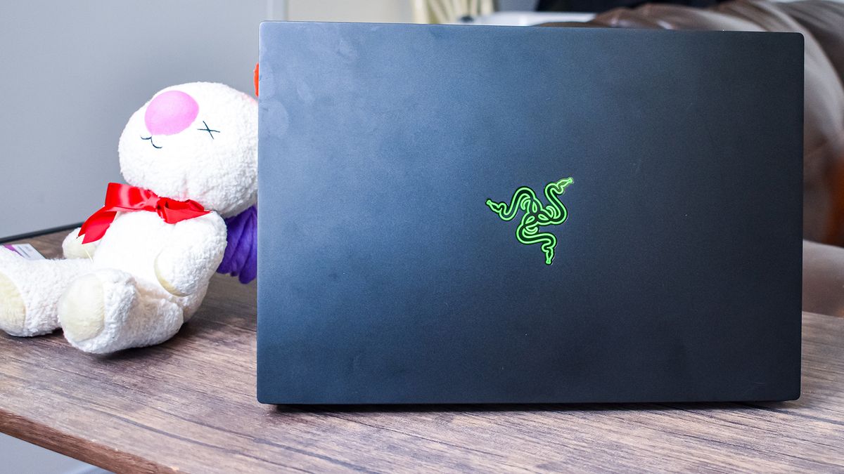 Back of Razer Blade 14 with the Razer logo and a moogle.