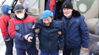 Japanese space tourist Yusaku Maezawa shortly after landing after a 12-day space trip.