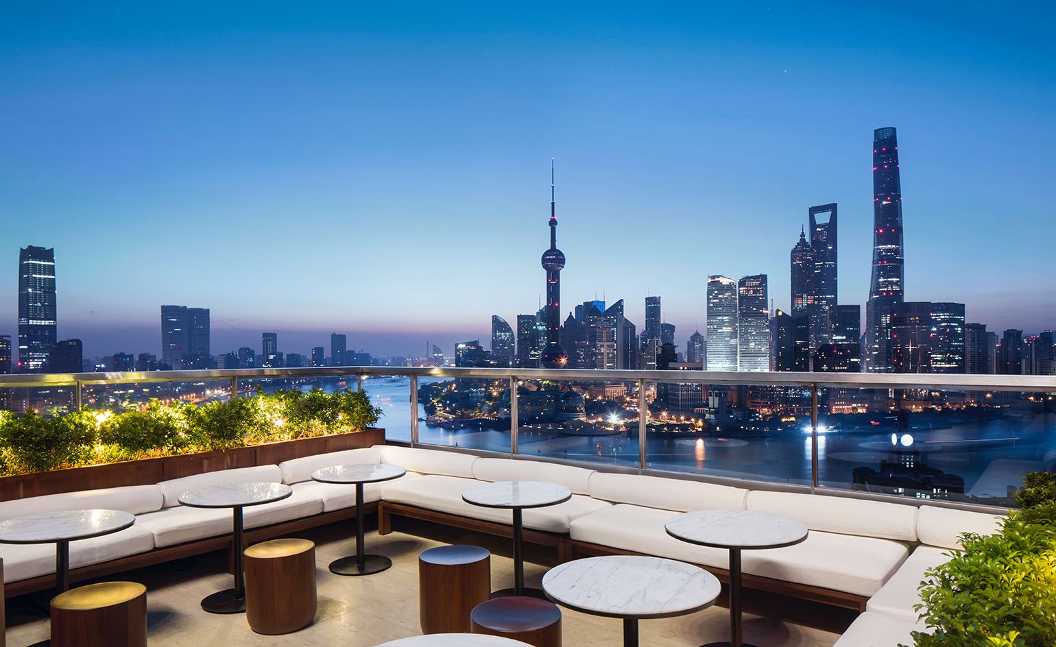 The views from the rooftop bar at The Edition Hotel in Shanghai