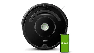 iRobot Roomba 675 with mobile device showing the iRobot app