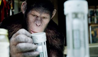 Caesar grabbling ALZ-113 in Rise of the Planet of the Apes