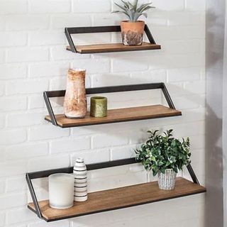 Three floating wooden shelves