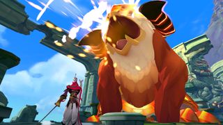 Gigantic screenshot - guy with a sword standing in front of a giant cat-like thing