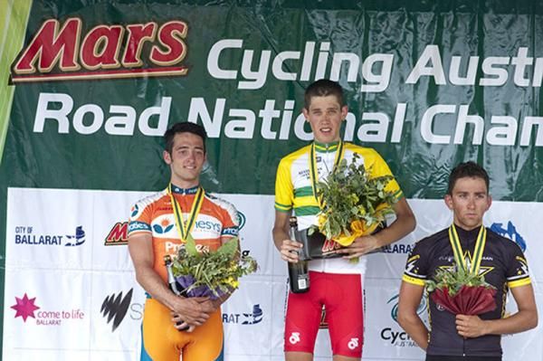 Mens' Under 23 podium (l-r): Nathan Haas (2nd,ACT), Ben Dyball (1st,NSW), and Joseph Lewis (3rd,NSW).