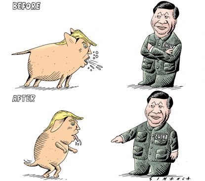 Political cartoon World Trump China Xi Jinping Asia trip