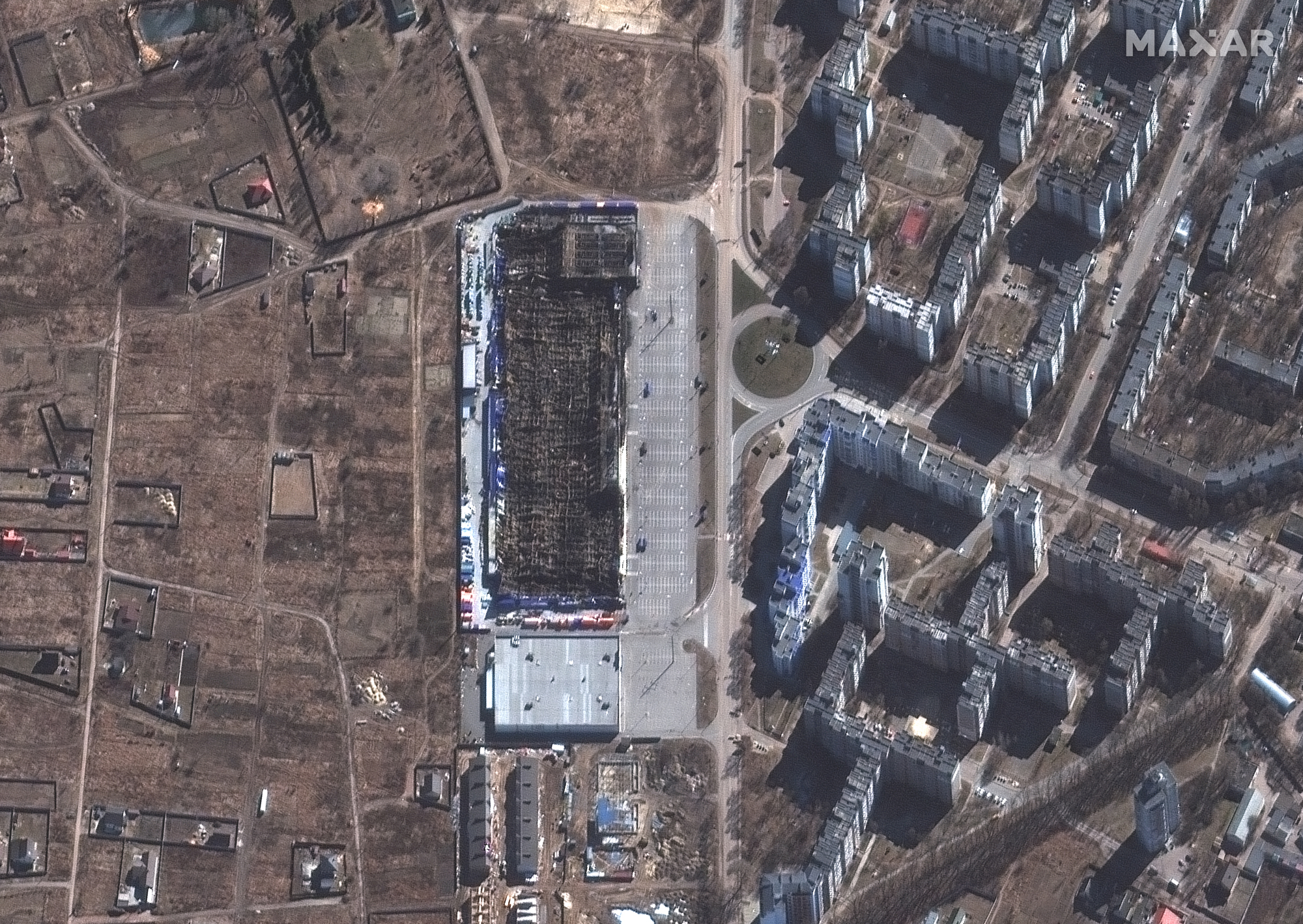 The Epicenter K shopping center in Chernihiv, Ukraine was completely destroyed in fighting with Russian forces by March 10, 2022 as seen in this Maxar satellite image from the day.