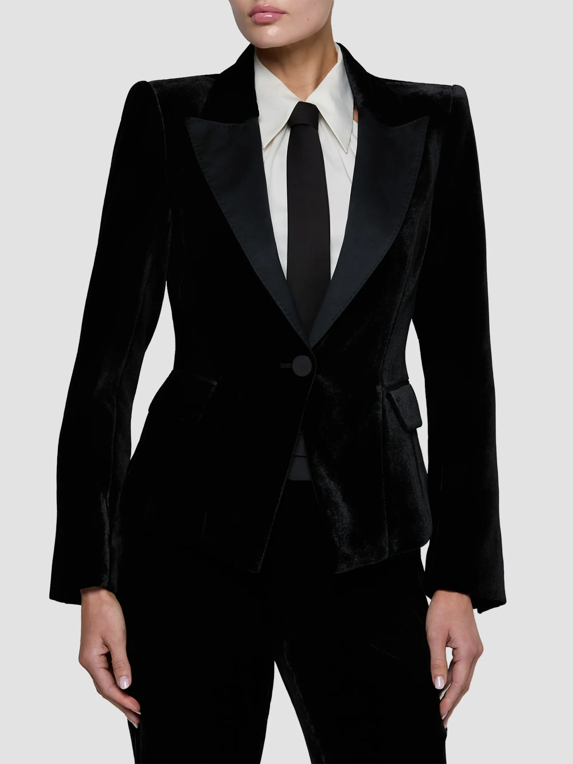 Philippa Strong-Shoulder Tuxedo Blazer